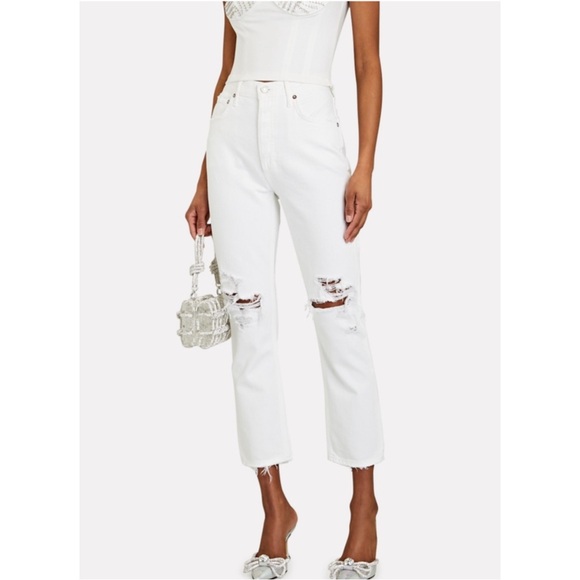 Agolde Denim - AGOLDE | Riley Crop High Rise Straight Jeans in Slant (White), Size 26